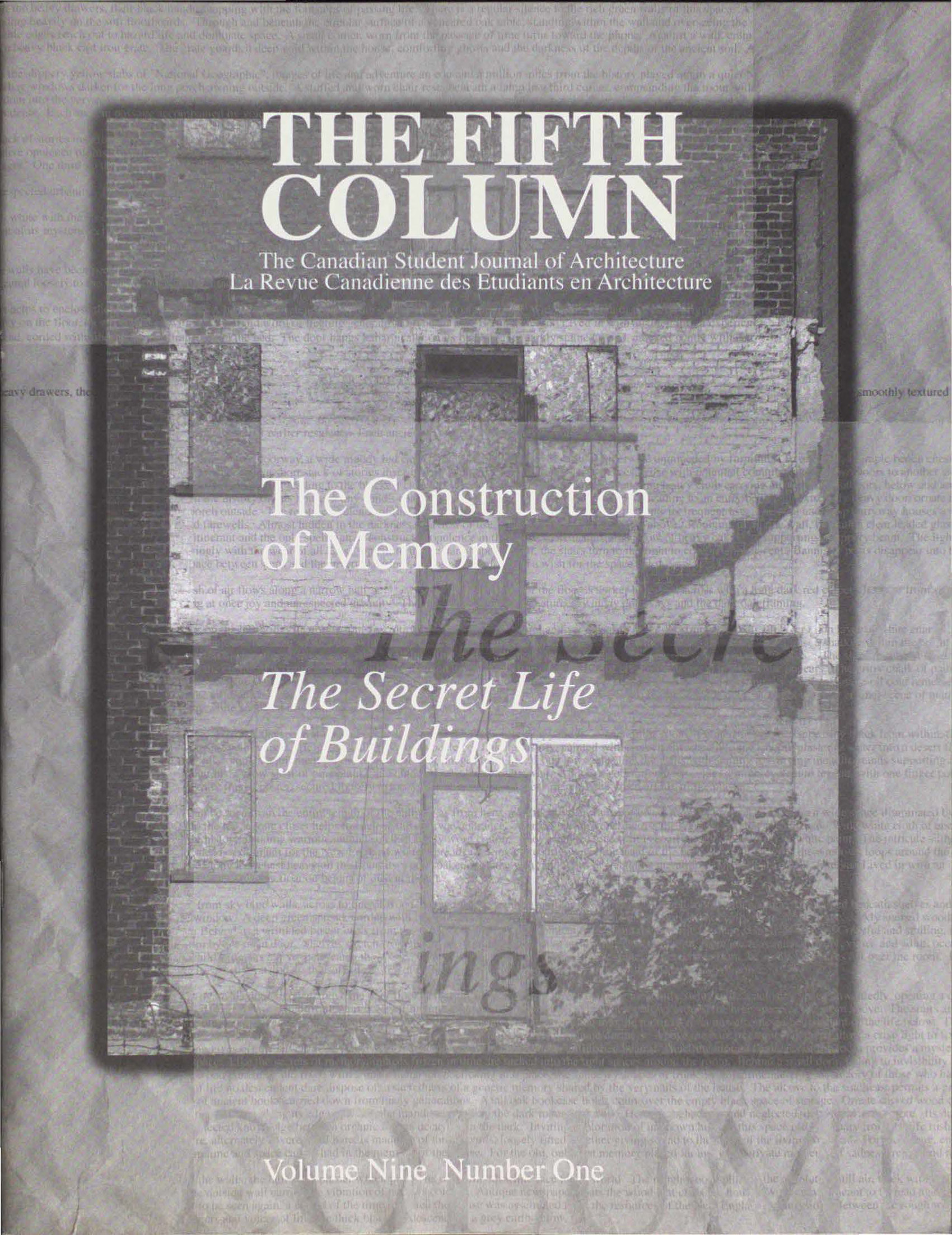 					View Vol. 9 No. 1 (1995): The Construction of Memory: The Secret Life of Buildings
				